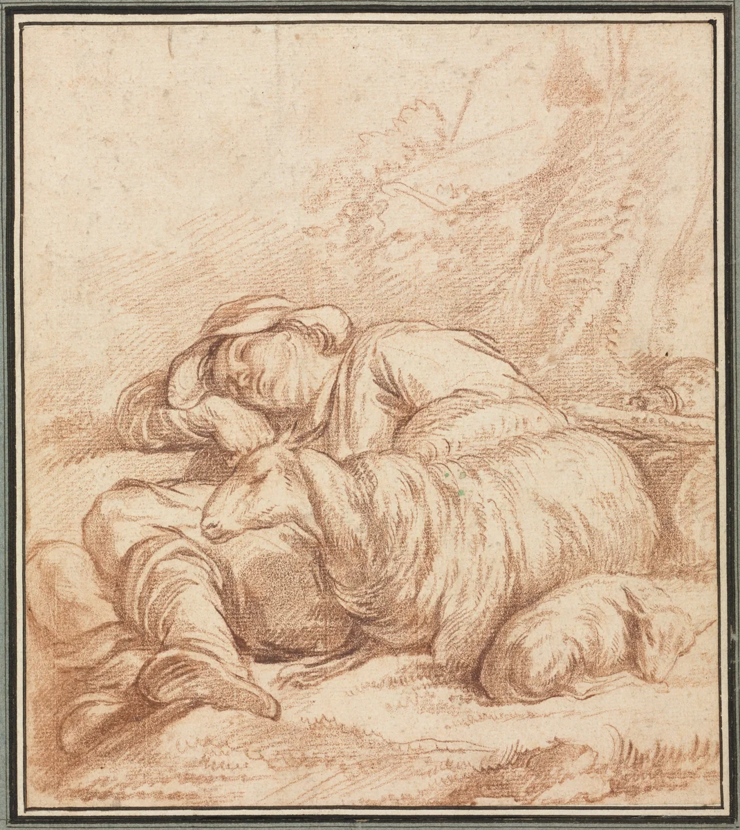 A Sleeping Shepherd by Pierre Alexandre Wille, drawing, 1760-1837