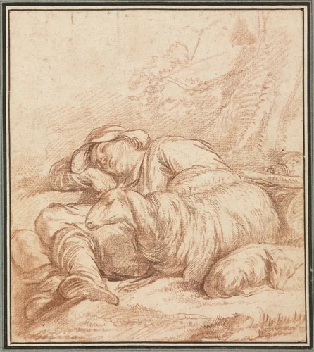 A Sleeping Shepherd by Pierre Alexandre Wille, drawing, 1760-1837