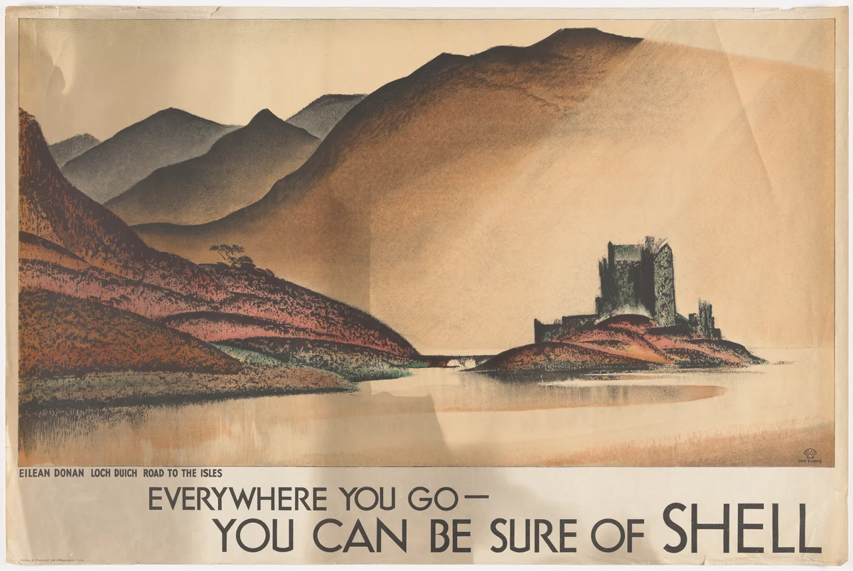 Eilean Donan Loch Duich Road To The Isles - Everywhere You Go You Can Be Sure of Shell by Tom Purvis, design, 1900