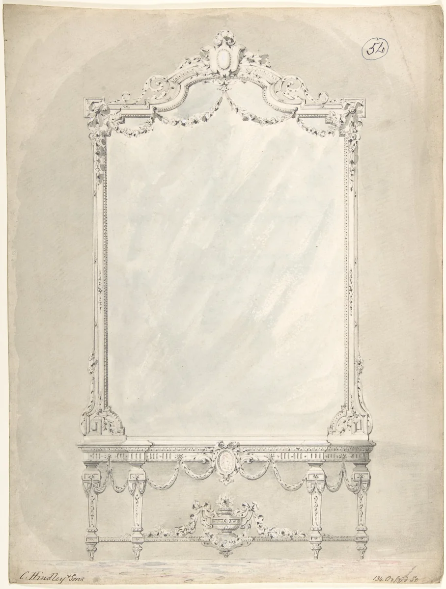 Design for a Side Table and Mirror by Charles Hindley and Sons, drawing, 1841-1884