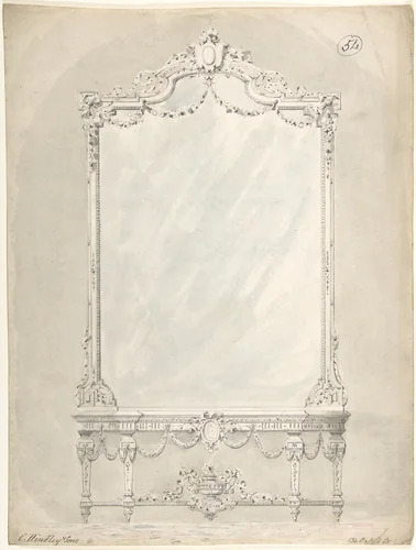Design for a Side Table and Mirror by Charles Hindley and Sons, drawing, 1841-1884