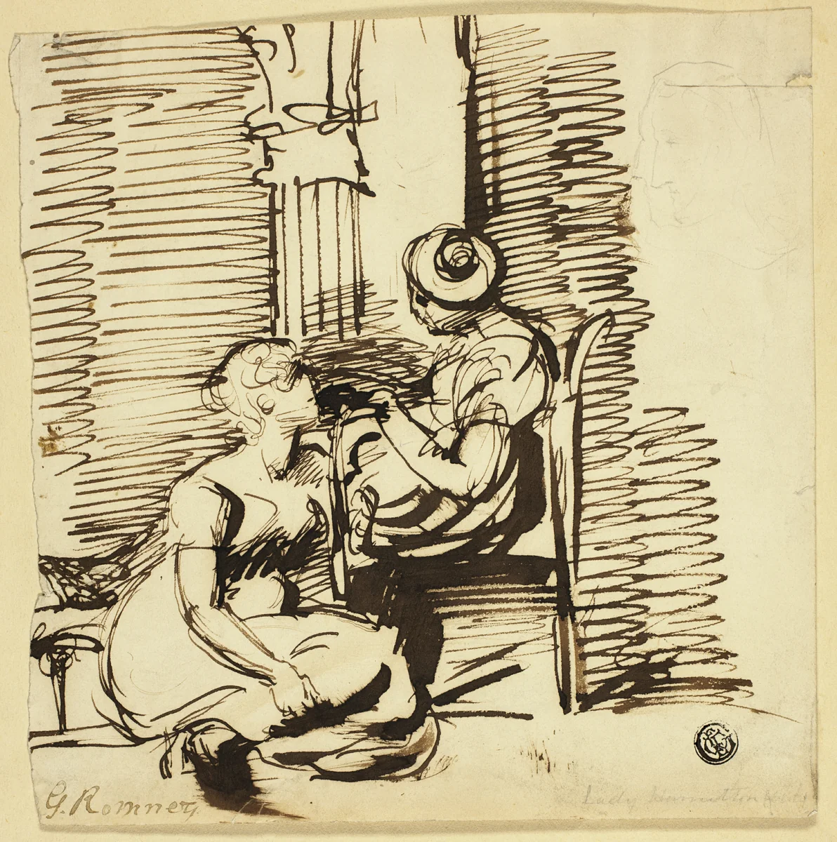 Two Women in Interior by Unknown Artist, drawing, 1754-1802