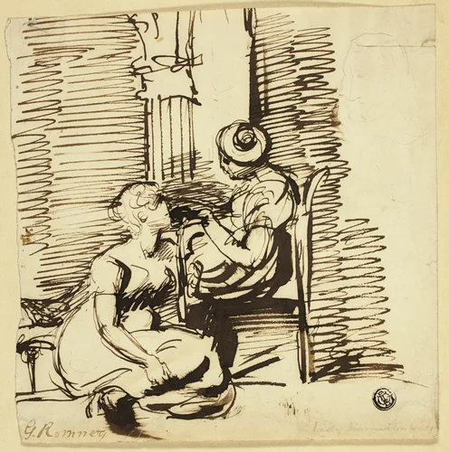 Two Women in Interior by Unknown Artist, drawing, 1754-1802