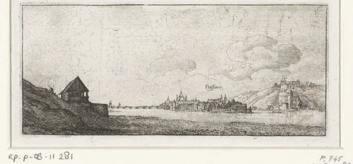 Rivierlandschap met gezicht op Passau by Wenceslaus Hollar, print, 1625-1677