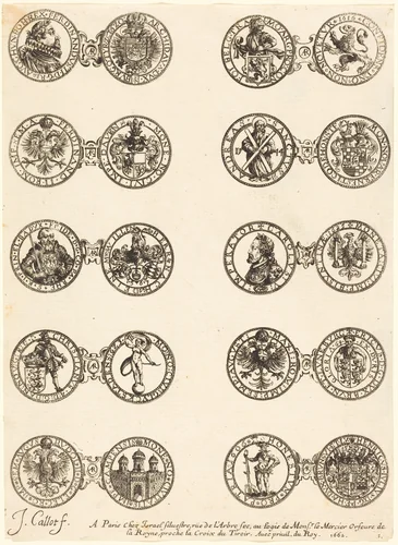 Coins [plate 1] by Jacques Callot, print, 1624-1634