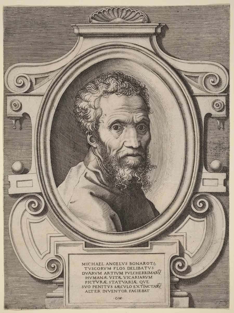 Michelangelo Buonarroti by Giorgio Ghisi, print, 1564-1570