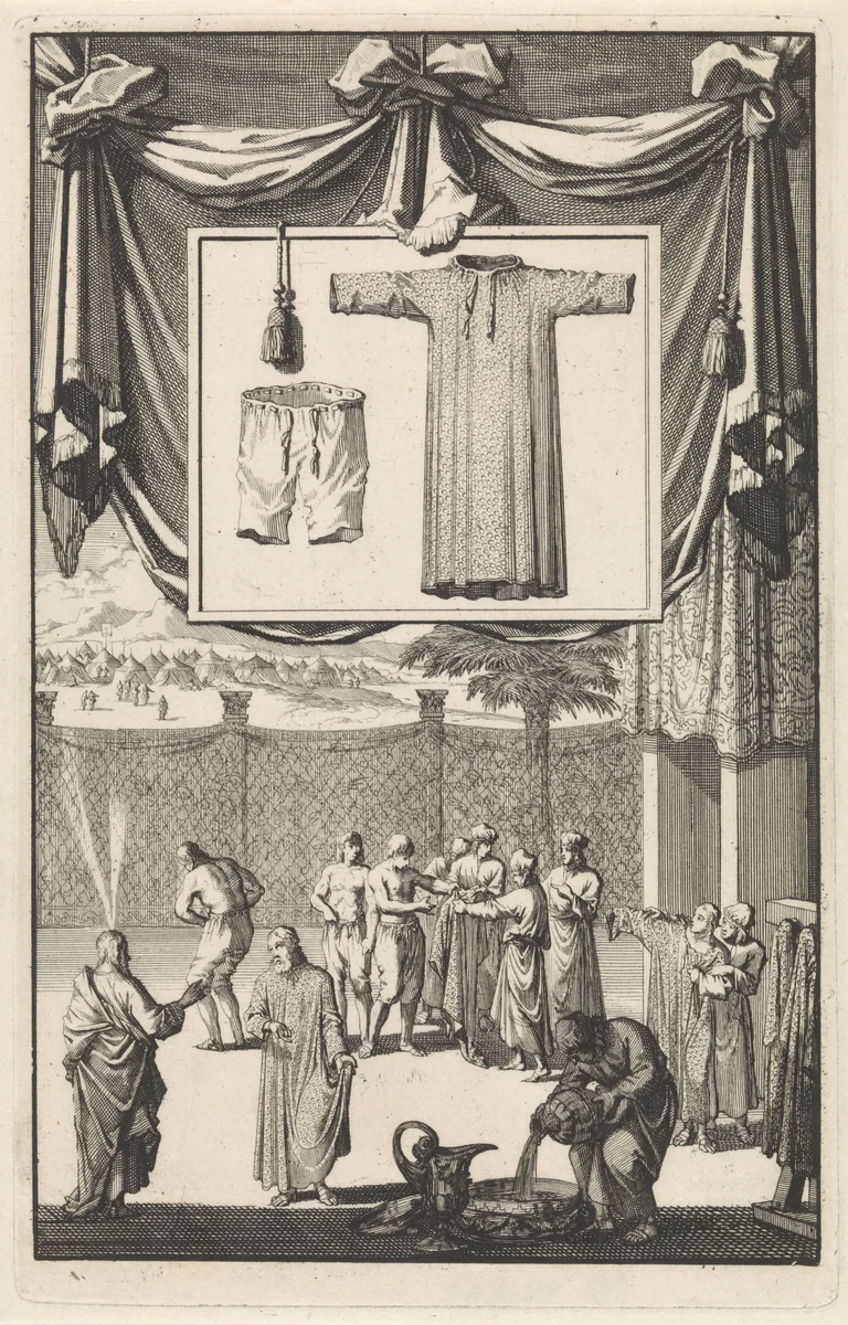 Aäron draagt het priestergewaad (efod) by Jan Luyken, print, 1700