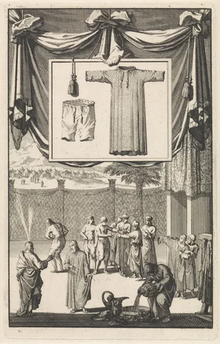Aäron draagt het priestergewaad (efod) by Jan Luyken, print, 1700