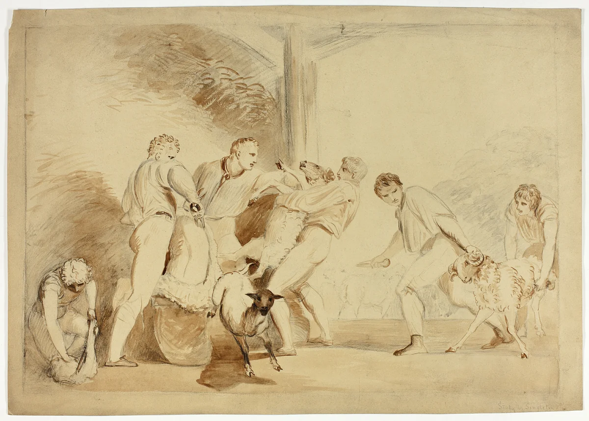 Shearing the Sheep by Henry Singleton, drawing, 1815-1825