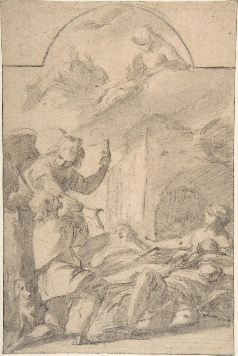 St. Roch Interceding before the Holy Trinity for Plague Victims by Laurent de La Hyre, drawing, 1615-1656