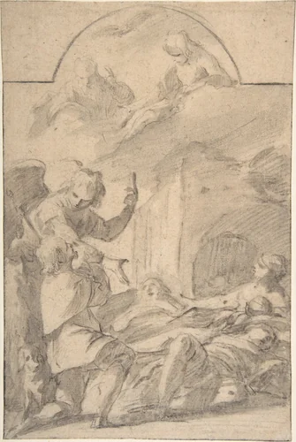 St. Roch Interceding before the Holy Trinity for Plague Victims by Laurent de La Hyre, drawing, 1615-1656