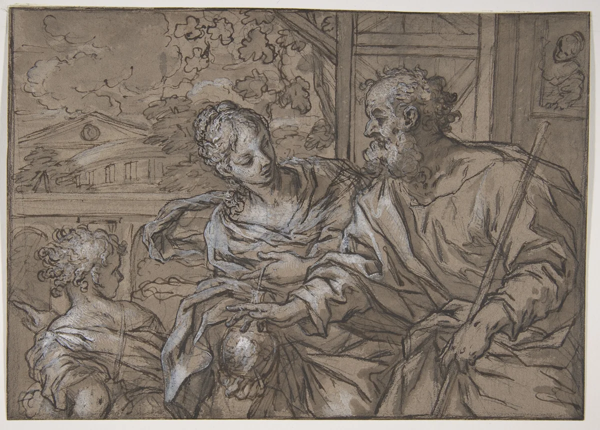The Dismissal of Hagar by Giuseppe Nicola Nasini, drawing, 1657-1736