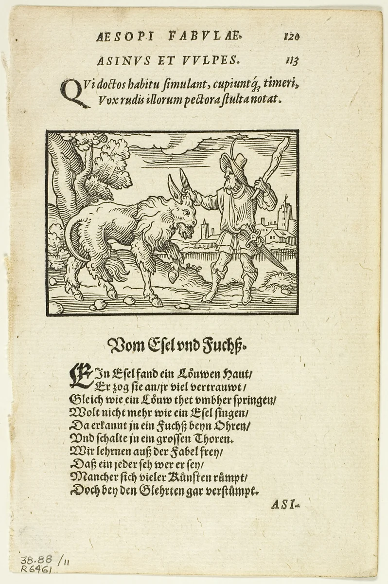 Schöne Figuren vor alle Fabeln Esopi (Aesop's Fables), plate eleven from Woodcuts from Books of the XVI Century by Virgil Solis, print, 1566