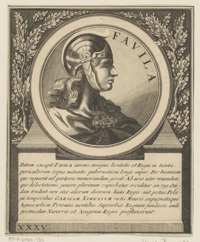Portret van Favila, koning van Asturië by Jacques Blondeau, print, 1698