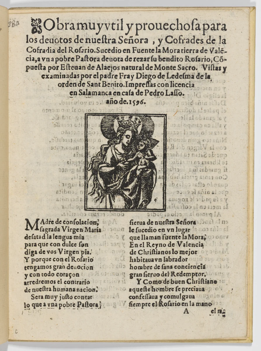 'Obra muy útil y provechosa para los devotos de nuestra Señora ... Rosario', Salamanca 1592 by Esteban de Alaejos, book, 1592