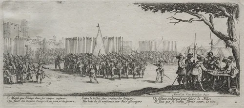 The Large Miseries of War: Enrollment of the Troops by Jacques Callot, print, 1633