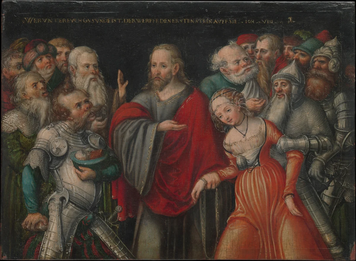 Christ and the Adulteress by Lucas Cranach the Younger, painting, 1545-1550