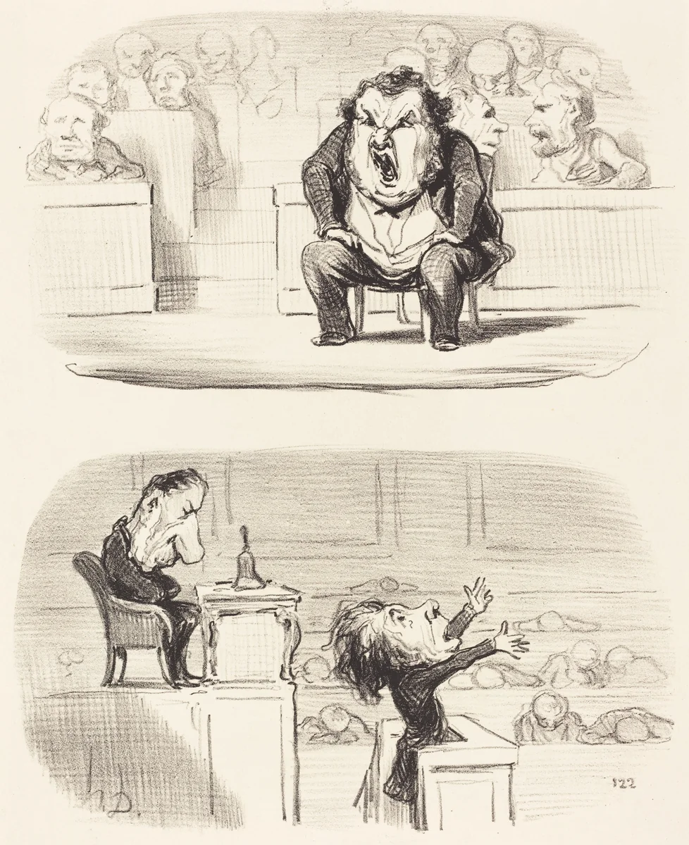 Quand un orateur ennuyeux monte a la tribune by Honoré Daumier, print, 1850
