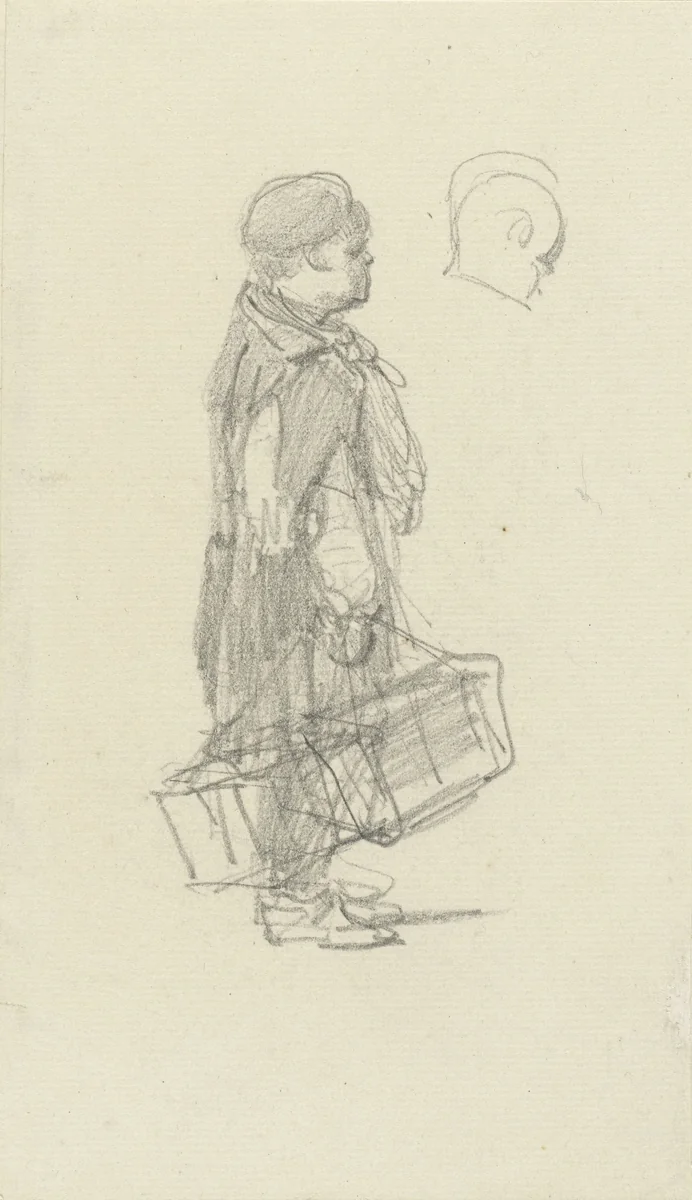 Studie van een jongen met een pak aan een touw by Adolphe Mouilleron, drawing, 1830-1881
