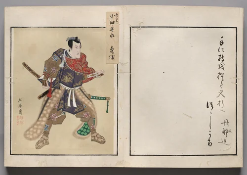 Double-Leaf from Album of Actor Portraits by Shōrakusai, book, 1785-1815