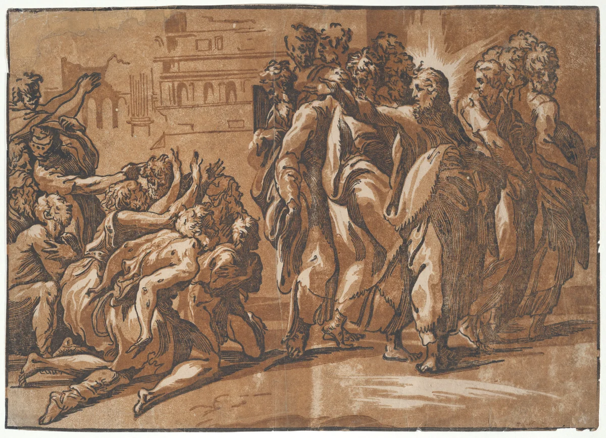 Christ healing the Lepers by Niccolò Vicentino, print, 1540-1550