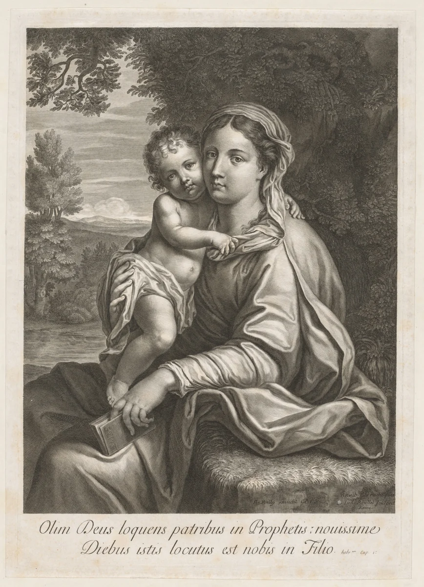 Madonna and Child by Jean Louis Roullet, print, 1665-1699