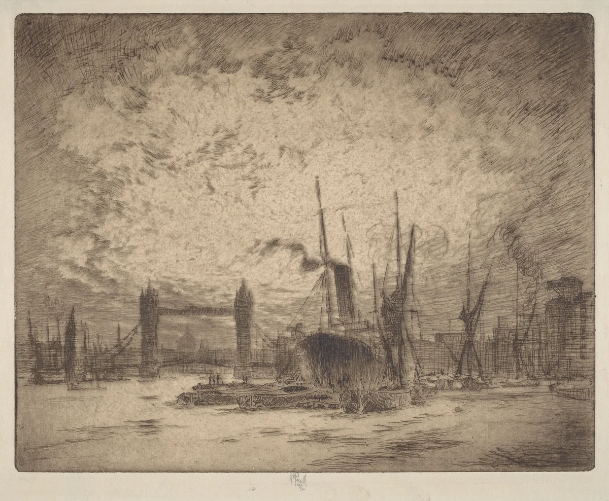 Tower Bridge, Evening by Joseph Pennell, print, 1905