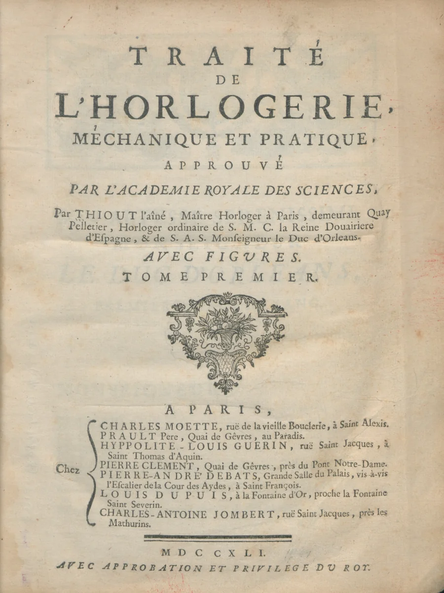 Traité de l'horlogerie, méchanique et pratique, approuvé par l'Academie royale des sciences by Antoine Thiout l'aîné, artwork, 1741
