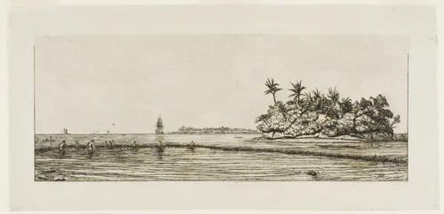 Oceania: Fishing, Near Islands with Palms in the Uea or Wallis Group, 1845 by Charles Meryon, print, 1863