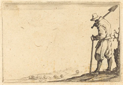 Peasant with Shovel on His Shoulder by Jacques Callot, print, 1622