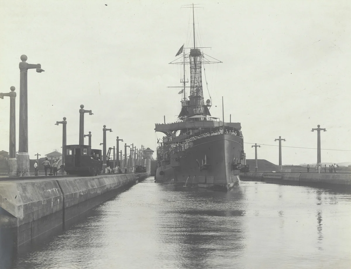 U.S.S. Tennessee in Gatun lower lock by Unidentified Photographer, photograph, 1916