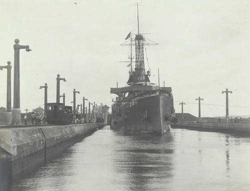 U.S.S. Tennessee in Gatun lower lock by Unidentified Photographer, photograph, 1916