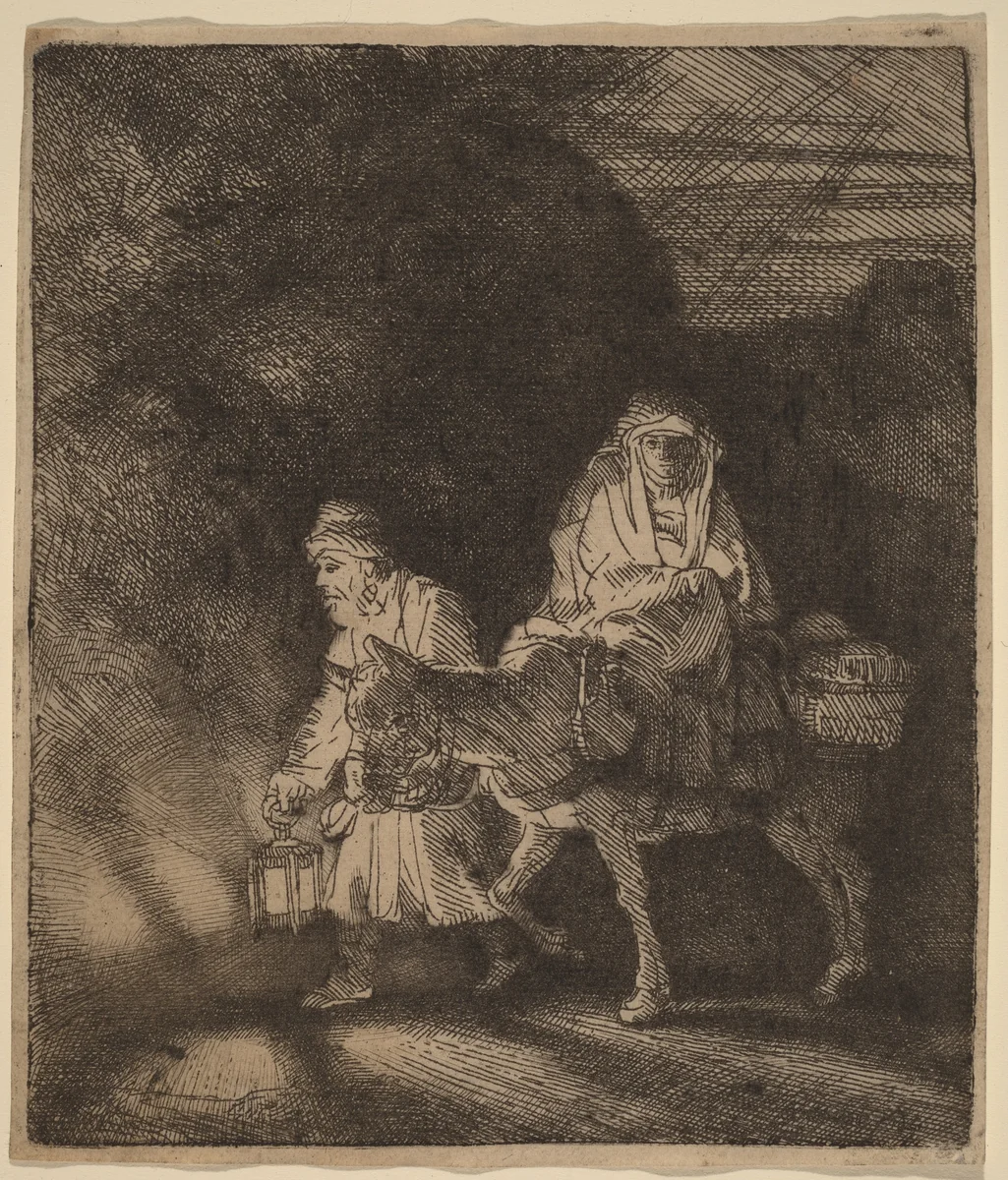 The Flight into Egypt: a Night Piece by Rembrandt van Rijn, print, 1651