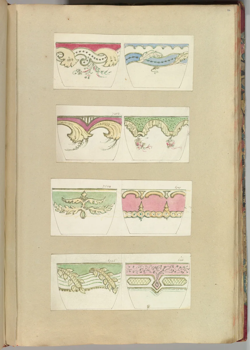 Eight Designs for Decorated Cups by Alfred Forrester, drawing, 1845-1855