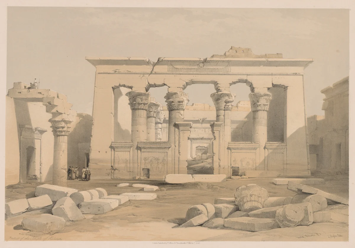 Egypt and Nubia: Volume I - No. 28, Portico of the Temple of Kalabshi by Louis Haghe, print, 1838
