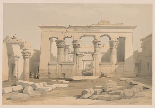 Egypt and Nubia: Volume I - No. 28, Portico of the Temple of Kalabshi by Louis Haghe, print, 1838