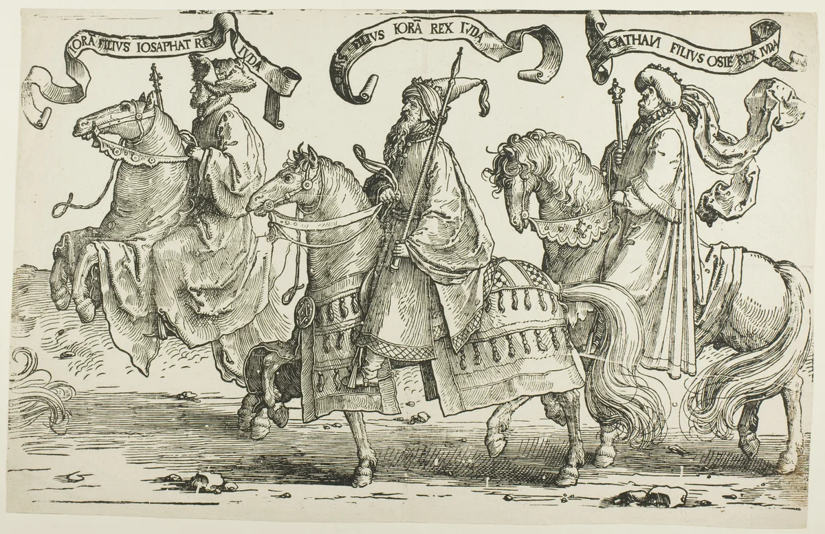 Jehoram, Uzziah, Jotham, plate three, from The Twelve Kings of Israel by Lucas van Leyden, print, 1515-1525