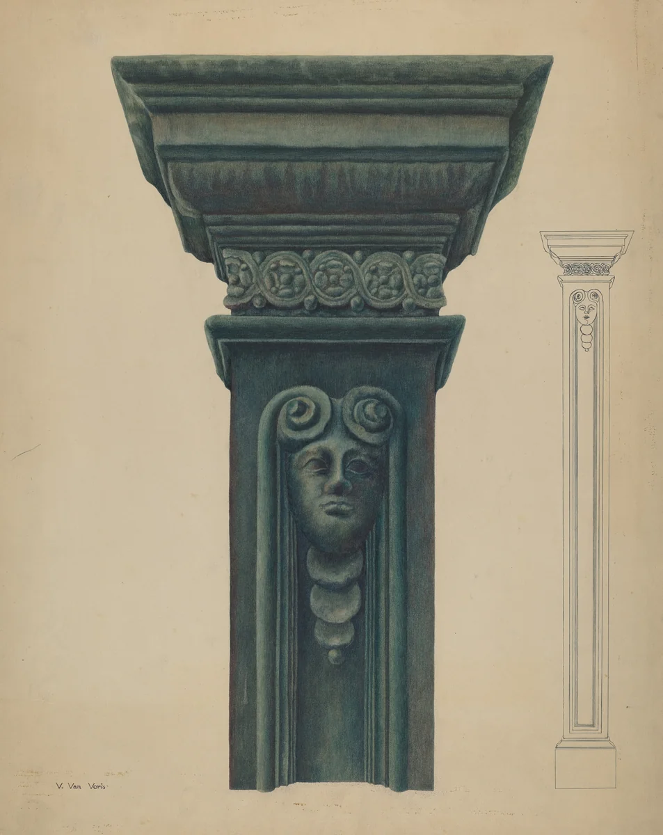 Cast Iron Pillar by Vera Van Voris, index of american design, 1935-1942