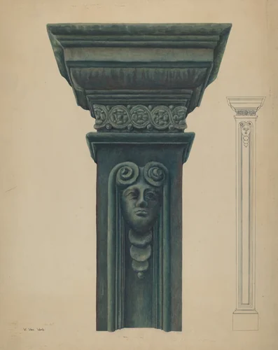 Cast Iron Pillar by Vera Van Voris, index of american design, 1935-1942