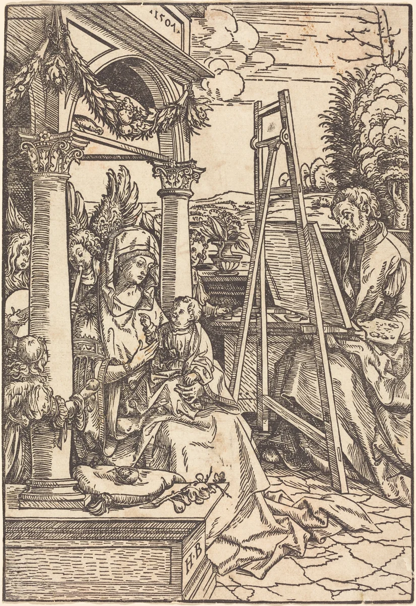 Saint Luke Painting the Portrait of the Virgin by Hans Burgkmair, print, 1507