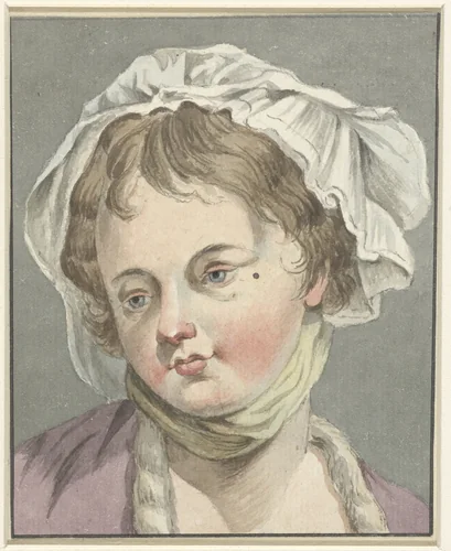Hoofd van een meisje met muts by anonymous, drawing, 1745-1850