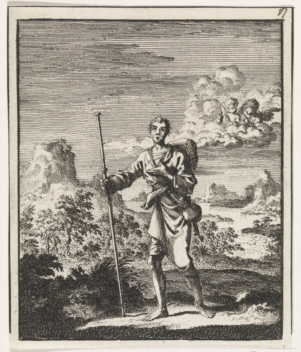 Pelgrim in een berglandschap by Jan Luyken, print, 1704