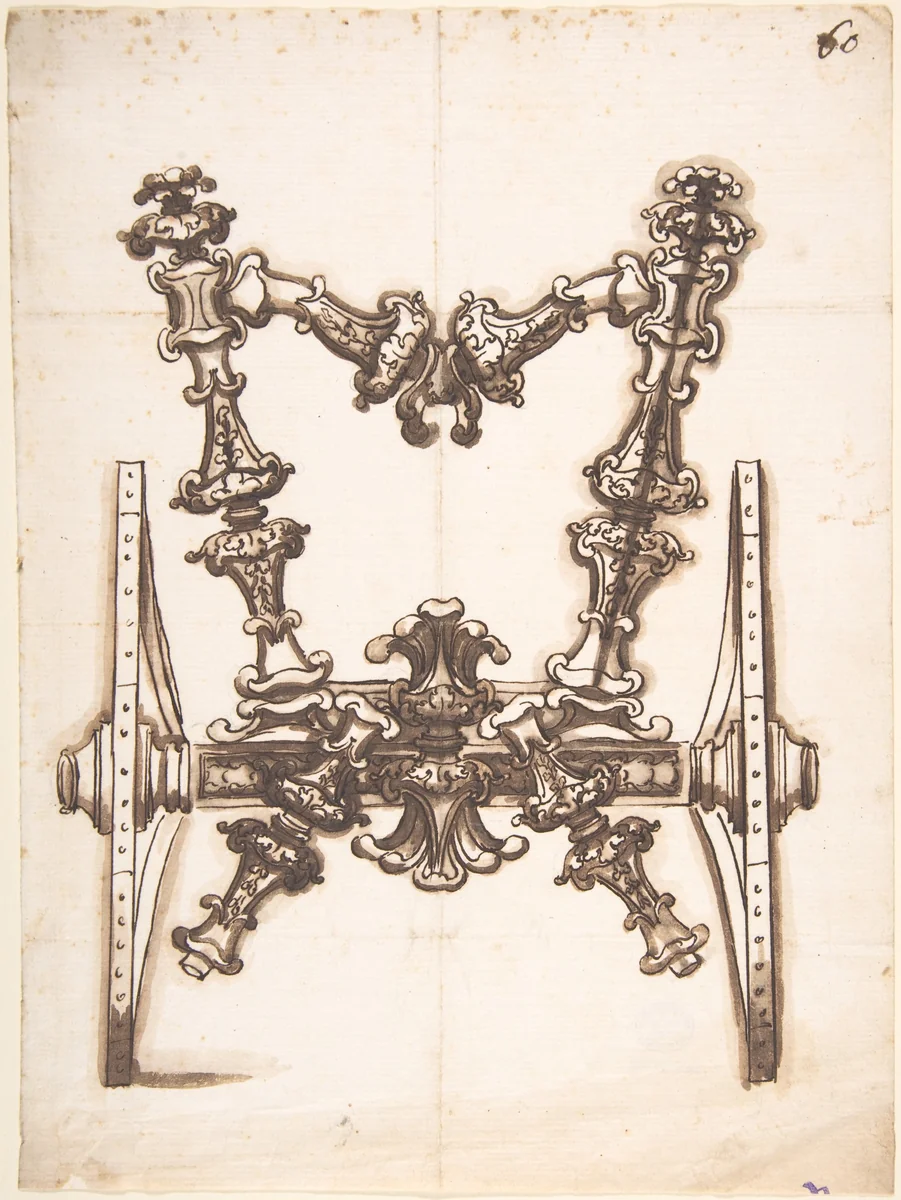 Rear View of the Wooden Structure of a Carriage by anonymous, drawing, 1700-1799