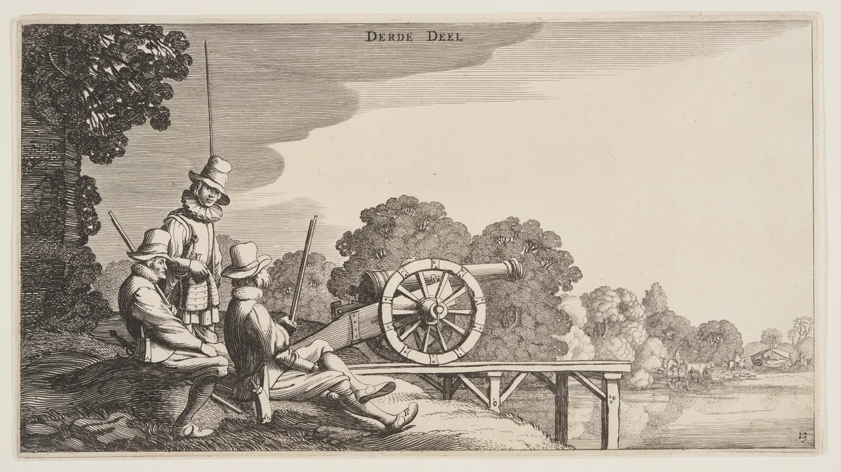 The Three Gunners, from Landscapes (Playsante Lantschappen) by Claes Jansz. Visscher II, print, 1641