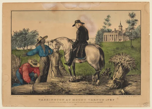 Washington at Mount Vernon 1797 by Nathaniel Currier, print, 1847-1857