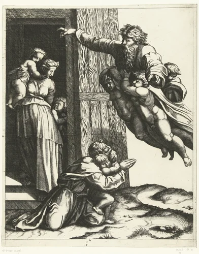 God verschijnt aan Noach na de zondvloed by anonymous, print, 1513-1565