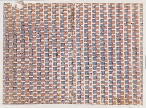 Book cover with overall pattern of blue and red squares by anonymous, print, 1800-1900