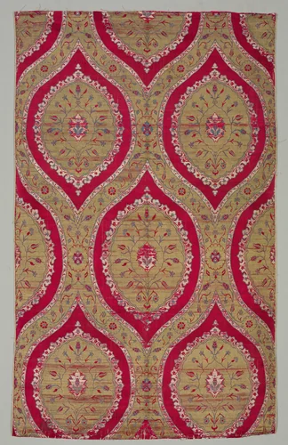 Lampas with floral medallions in ogival lattice by Unknown, textile, 1550-1575
