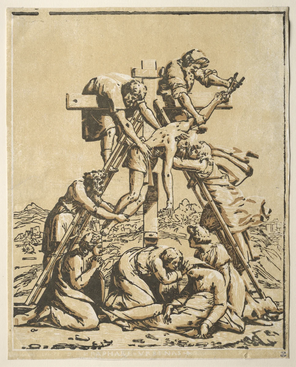 Descent from the Cross by Ugo da Carpi, print, 1513-1523