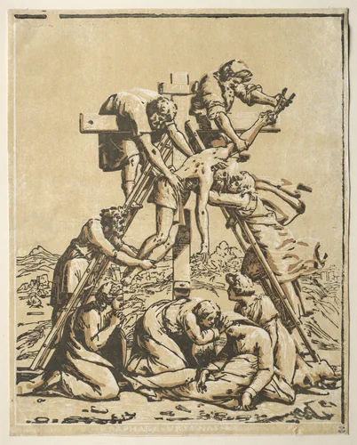 Descent from the Cross by Ugo da Carpi, print, 1513-1523